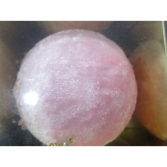 Pink Velvet Christmas Ornaments Gold Sequin Accents In Original Box EUC - Picture 6 of 10